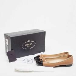 Pre Owned Prada Beige/Black Patent and Leather Ballet Flats Size 39
