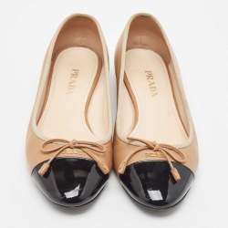 Pre Owned Prada Beige/Black Patent and Leather Ballet Flats Size 39