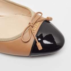 Pre Owned Prada Beige/Black Patent and Leather Ballet Flats Size 39