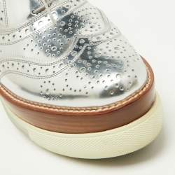 Miu Miu Metallic Silver Brogue Leather Platform Lace Up Oxfords Size 40