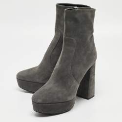 Pre Owned Prada Grey Suede Ankle Boots Size 39.5