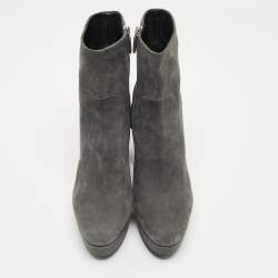 Pre Owned Prada Grey Suede Ankle Boots Size 39.5