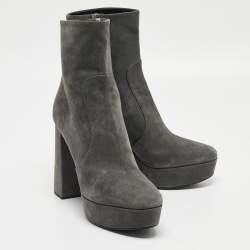 Pre Owned Prada Grey Suede Ankle Boots Size 39.5