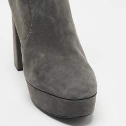 Pre Owned Prada Grey Suede Ankle Boots Size 39.5