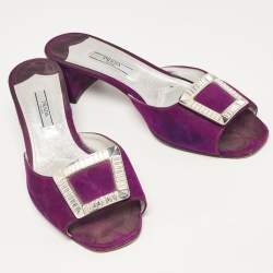 Prada Purple Suede Crystal Embellished Slide Sandals Size 39