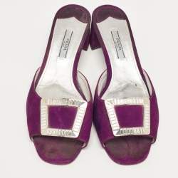 Prada Purple Suede Crystal Embellished Slide Sandals Size 39