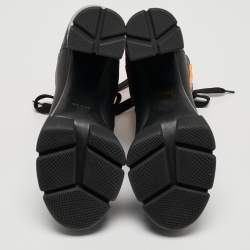 Prada Black/Neon Orange Leather and Neoprene Ankle Boots Size 39.5