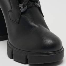 Prada Black/Neon Orange Leather and Neoprene Ankle Boots Size 39.5