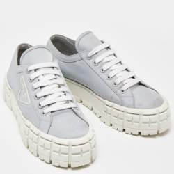 Pre Owned Prada Grey Nylon Double Wheel Lace Up Sneakers Size 41