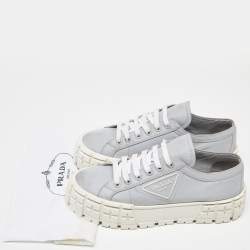 Pre Owned Prada Grey Nylon Double Wheel Lace Up Sneakers Size 41