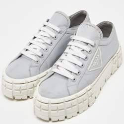 Pre Owned Prada Grey Nylon Double Wheel Lace Up Sneakers Size 41
