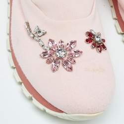 Prada Pink Neoprene Crystal Embellished Slip On Sneakers Size 39