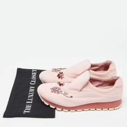Prada Pink Neoprene Crystal Embellished Slip On Sneakers Size 39