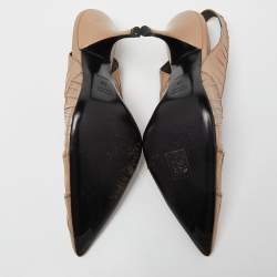 Pre Owned Prada Beige Pleated Leather Slingback Sandals Size 38