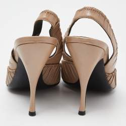 Pre Owned Prada Beige Pleated Leather Slingback Sandals Size 38