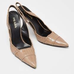 Pre Owned Prada Beige Pleated Leather Slingback Sandals Size 38