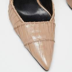 Pre Owned Prada Beige Pleated Leather Slingback Sandals Size 38