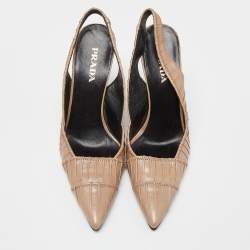 Pre Owned Prada Beige Pleated Leather Slingback Sandals Size 38
