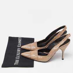 Pre Owned Prada Beige Pleated Leather Slingback Sandals Size 38