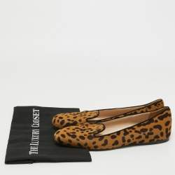 Pre Owned Prada Beige/Brown Animal Print Calf Hair Smoking Slippers Size 39