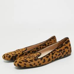 Pre Owned Prada Beige/Brown Animal Print Calf Hair Smoking Slippers Size 39