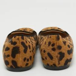 Pre Owned Prada Beige/Brown Animal Print Calf Hair Smoking Slippers Size 39