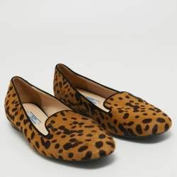 Pre Owned Prada Beige/Brown Animal Print Calf Hair Smoking Slippers Size 39