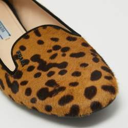 Pre Owned Prada Beige/Brown Animal Print Calf Hair Smoking Slippers Size 39