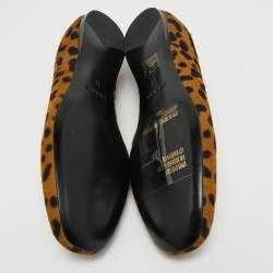 Pre Owned Prada Beige/Brown Animal Print Calf Hair Smoking Slippers Size 39
