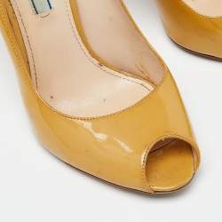 Prada Mustard Patent Leather Peep Toe Pumps Size 38.5