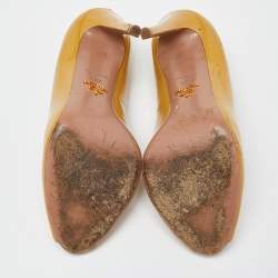 Prada Mustard Patent Leather Peep Toe Pumps Size 38.5