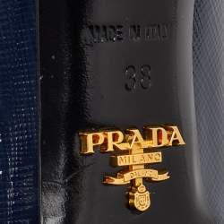 Pre Owned Prada Navy Blue Saffiano Leather Platform Pumps Size 38