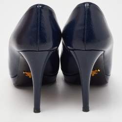 Pre Owned Prada Navy Blue Saffiano Leather Platform Pumps Size 38