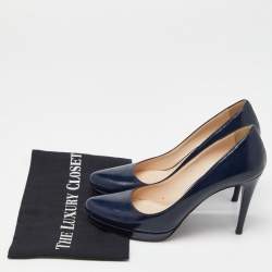 Pre Owned Prada Navy Blue Saffiano Leather Platform Pumps Size 38
