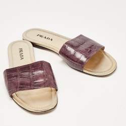 Prada Purple Crocodile Leather Flat Slide Size 39