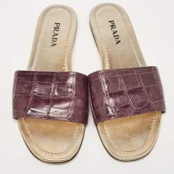 Prada Purple Crocodile Leather Flat Slide Size 39