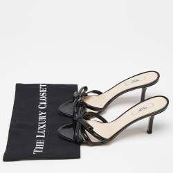 Prada Black Patent Leather Bow Slide Sandals Size 37.5