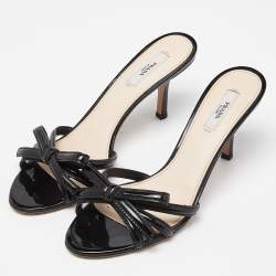 Prada Black Patent Leather Bow Slide Sandals Size 37.5