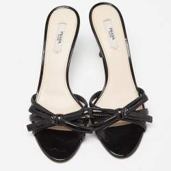 Prada Black Patent Leather Bow Slide Sandals Size 37.5