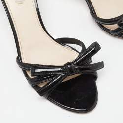 Prada Black Patent Leather Bow Slide Sandals Size 37.5