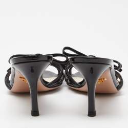 Prada Black Patent Leather Bow Slide Sandals Size 37.5