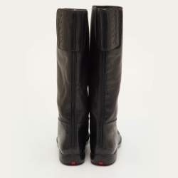 مملوكة مسبقًا حذاء بوت برادا جلد أسود لوسط الساق مقاس 38.5