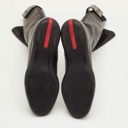 مملوكة مسبقًا حذاء بوت برادا جلد أسود لوسط الساق مقاس 38.5