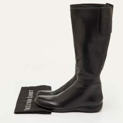 مملوكة مسبقًا حذاء بوت برادا جلد أسود لوسط الساق مقاس 38.5