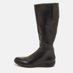 مملوكة مسبقًا Prada Size 37.5 Black Leather Knee Length Boots 