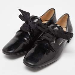 Pre Owned Prada Black Patent Leather Lace Up Derby Size 37
