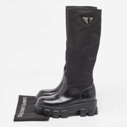 Prada Black Leather and  Nylon Monolith Boots Size 38