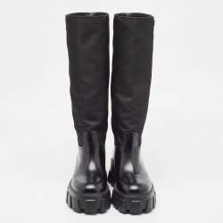 Prada Black Leather and  Nylon Monolith Boots Size 38