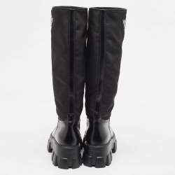 Prada Black Leather and  Nylon Monolith Boots Size 38
