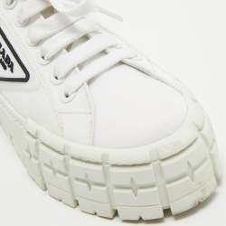 Pre Owned Prada White Nylon Gabardine Double Wheel Sneakers Size 39.5